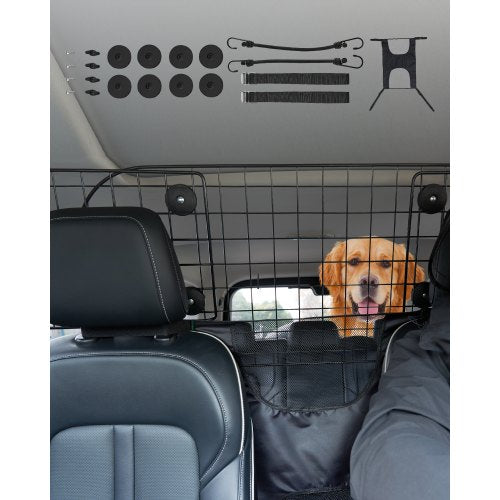 Dog Car Barrier, 35.4"-60.6" Adjustable Car Divider for Front Seat Installation, Universal-Fit Heavy-Duty Wire Mesh Dogs Separator Guard Net, Vehicle Pet Barrier for Sedans, Trucks and SUVs