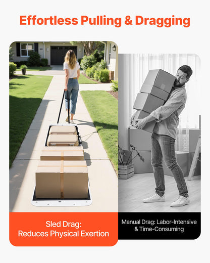 Trädgårdssläde, 280 x 101,5 cm, 725 kg kraftig utilitysläde, PE-släpvagn med rep och dragvajer, dubbel användning för vilttransport för ved-isfiske, kompatibel med ATV:er, UTV:er och traktorer