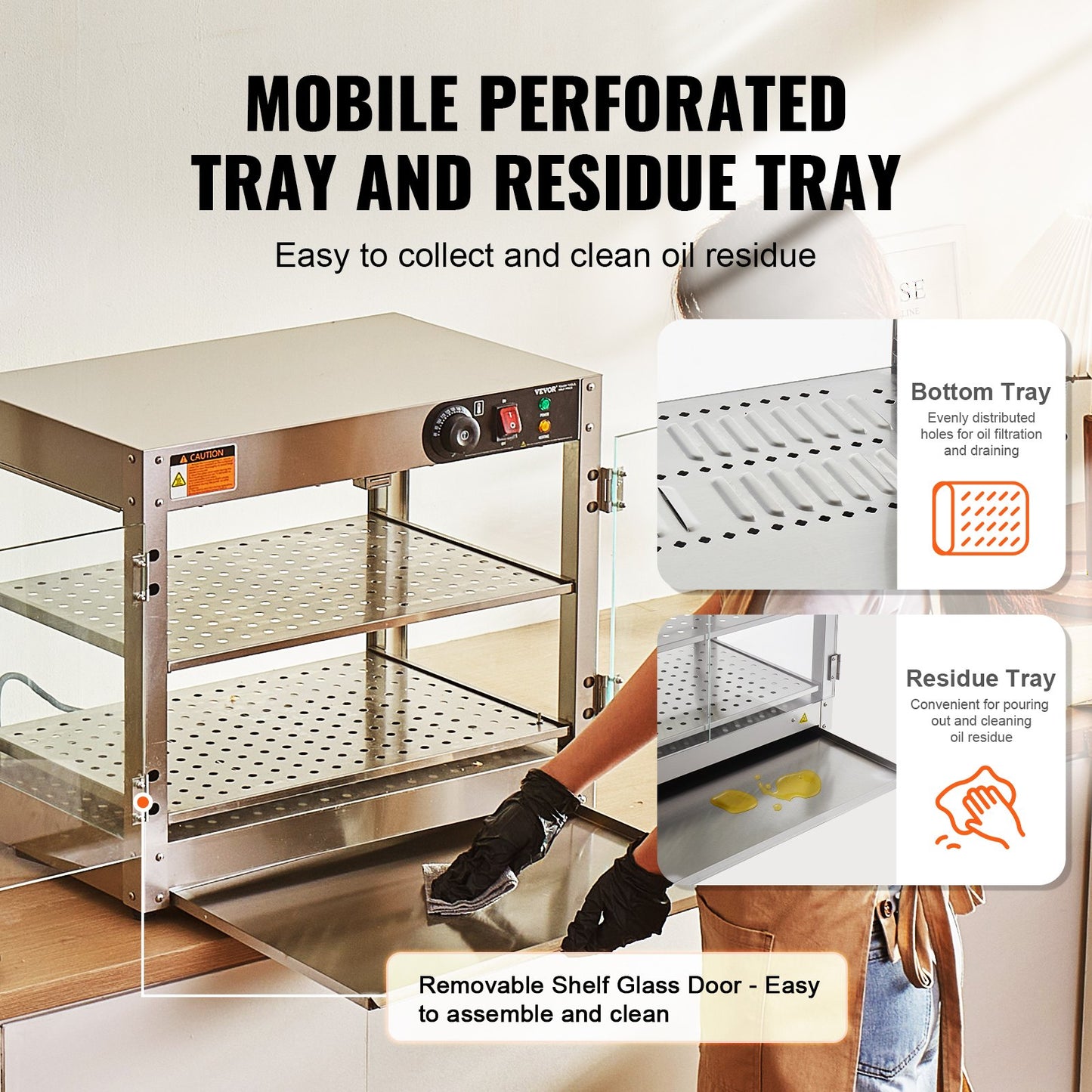 2-Tier Commercial Food Warmer Display, 800W Food Display Warmer with Light to Enhance Food Display, 30℃~85℃ Temperature Control, 58L Large Capacity for Hamburger, Pizza, Bread, Fried Chicken