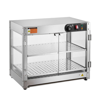 2-Tier Commercial Food Warmer Display, 800W Food Display Warmer with Light to Enhance Food Display, 30℃~85℃ Temperature Control, 58L Large Capacity for Hamburger, Pizza, Bread, Fried Chicken