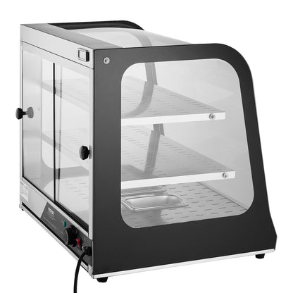 2-Tier Commercial Food Warmer Display, 850W Food Display Warmer w/ Tempered Glass and Steam Heating, 30℃~85℃ Temperature Control, 111L Large Capacity for Hamburger, Pizza, Bread, Fried Chicken