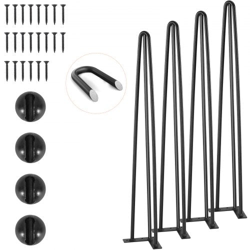 Hairpin Table Legs 0.7M, Set of 4 Desk Legs 408.2KG Load Capacity, Hairpin Desk Legs 3 Rods for Desk Chairs Bench Dining End Table, Solid Carbon Steel Heavy Duty Furniture Legs Black