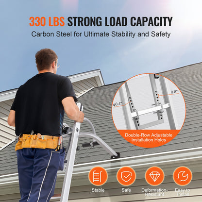 Ladder Stabilizer, 2 in 1 Extension Wall Ladder Standoff Hook, Roof Ridge Ladder Accessories Both Horizontally and Vertically, Heavy-duty Steel Rubber Grip T-Bar, Quick Access to Steep Roofs