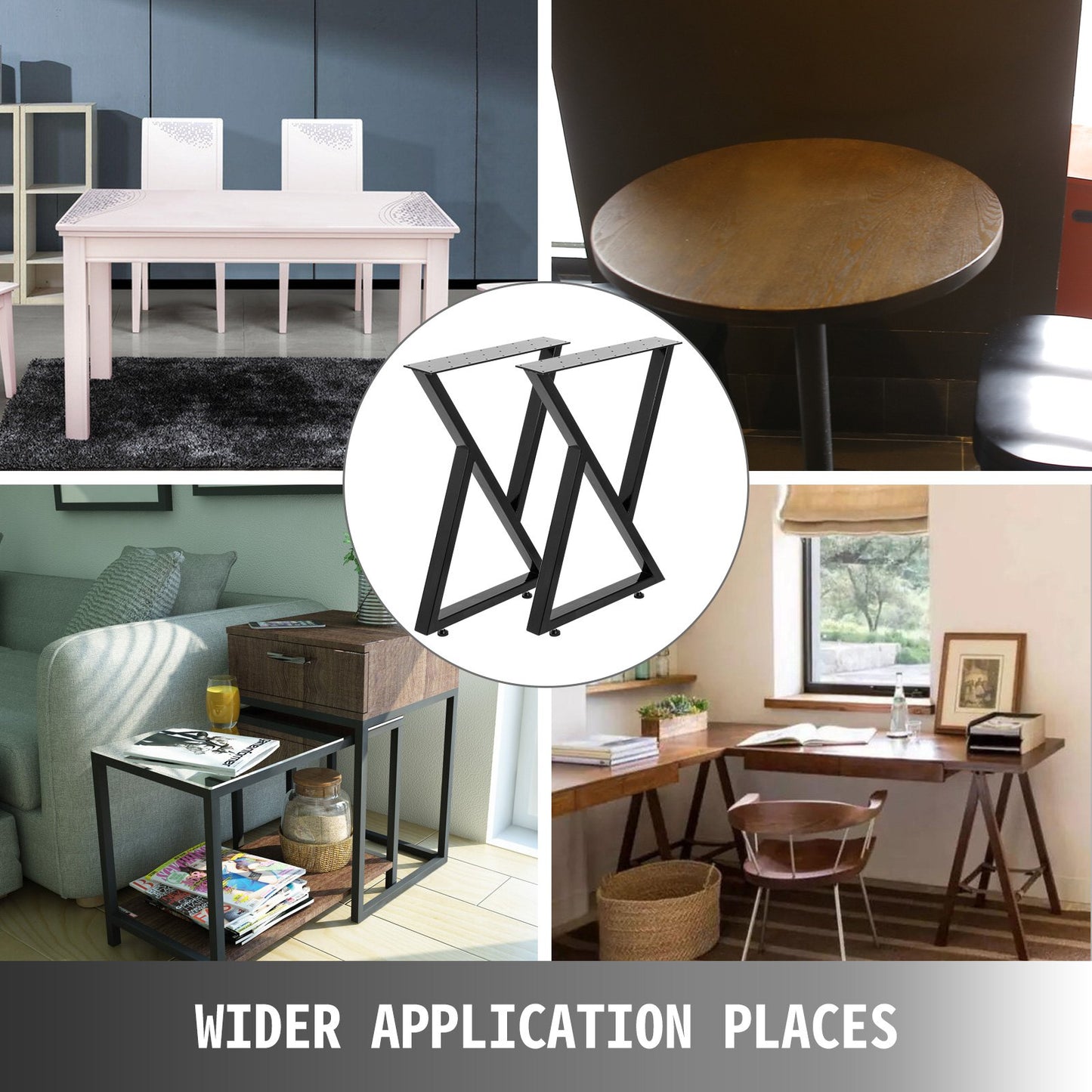 Bordsben i metall, set med 2 matbordsben, svarta skrivbordsben, 68 cm, höjd 50 cm, bredd, bänkben, soffbordsben, 740 kg, lastkapacitet, stålbordsben, kraftig bas, modern gör-det-själv (sicksack-stil)