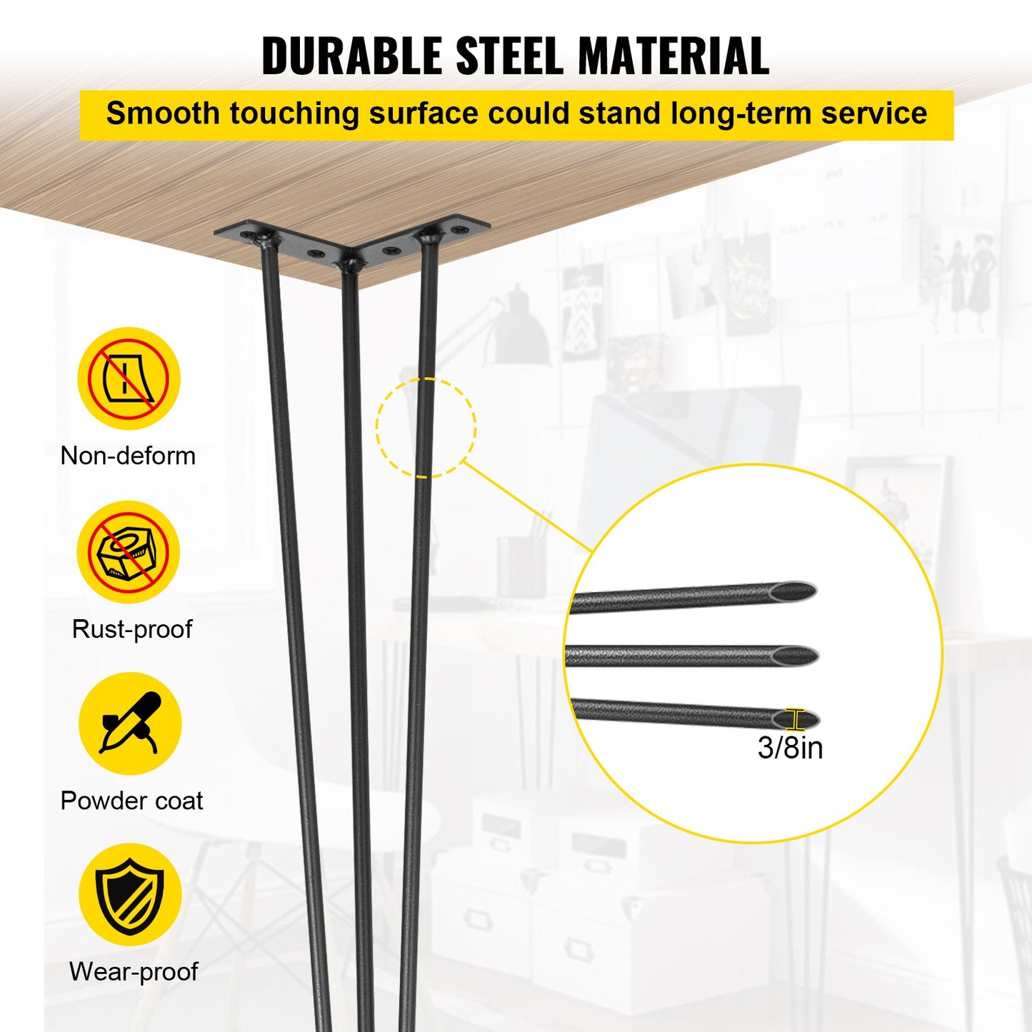Hairpin Table Legs 55.9 cm Black Set of 4 Desk Legs Each 99.8 kg Capacity Hairpin Desk Legs 3 Rods for Bench Desk Dining End Table Chairs Carbon Steel DIY Table Legs Heavy Duty Furniture Legs