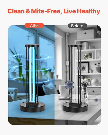 UV-ljus, 36W ultraviolett lampa med ozonrenare, UVC-lampa med 30/60/120 minuters timer med 3 växlar och fjärrkontroll, för rum upp till 37 m², UVO-lampor för vardagsrum, sovrum, hotell, skola