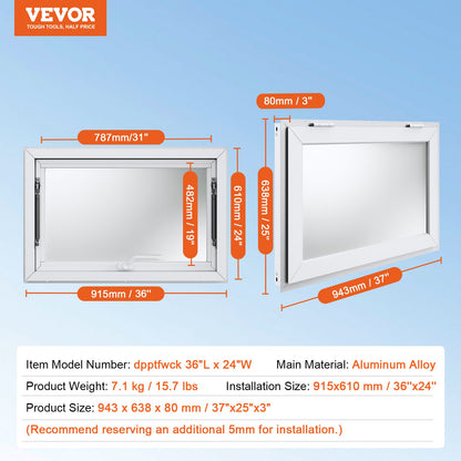 Concession Window for Food Truck, 36"x24" Aluminum Alloy Food Truck Service Window, Up to 85 Degrees Stand Serving Window with Awning Door & Drag Hook, for Food Trucks Concession Trailers
