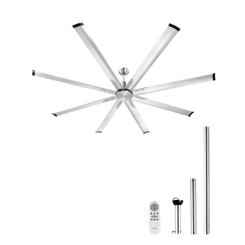 213 cm Ceiling Fan No Light, 6-Speed Remote Control, Aluminum 8-Blade, Reversible DC Motor, Modern Low Profile Flush Mount Fan for Bedroom, Living Room, Patio, Indoor/Outdoor, Brushed Nickel