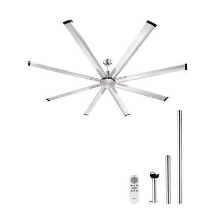 213 cm Ceiling Fan No Light, 6-Speed Remote Control, Aluminum 8-Blade, Reversible DC Motor, Modern Low Profile Flush Mount Fan for Bedroom, Living Room, Patio, Indoor/Outdoor, Brushed Nickel