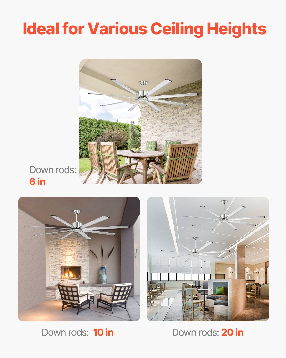 213 cm Ceiling Fan No Light, 6-Speed Remote Control, Aluminum 8-Blade, Reversible DC Motor, Modern Low Profile Flush Mount Fan for Bedroom, Living Room, Patio, Indoor/Outdoor, Brushed Nickel