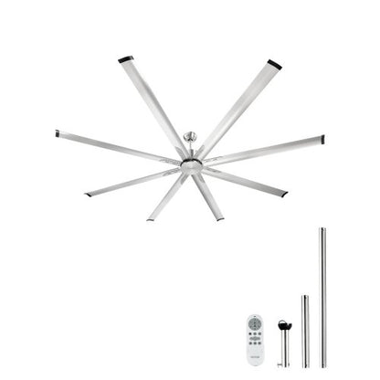 244 cm Ceiling Fan No Light, 6-Speed Remote Control, Aluminum 8-Blade, Reversible DC Motor, Modern Low Profile Flush Mount Fan for Bedroom, Living Room, Patio, Indoor/Outdoor, Brushed Nickel