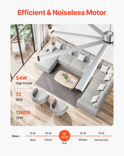 244 cm Ceiling Fan No Light, 6-Speed Remote Control, Aluminum 8-Blade, Reversible DC Motor, Modern Low Profile Flush Mount Fan for Bedroom, Living Room, Patio, Indoor/Outdoor, Brushed Nickel