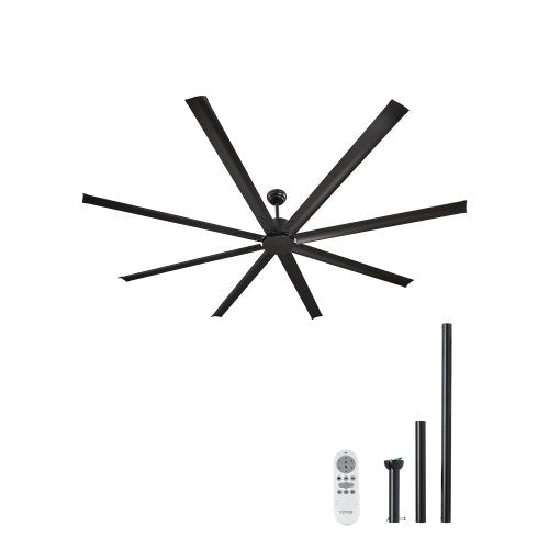 244 cm Ceiling Fan No Light, 6-Speed Remote Control, Aluminum 8-Blade, Reversible DC Motor, Modern Low Profile Flush Mount Exterior Fan for Bedroom, Living Room, Patio, Indoor/Outdoor, Black