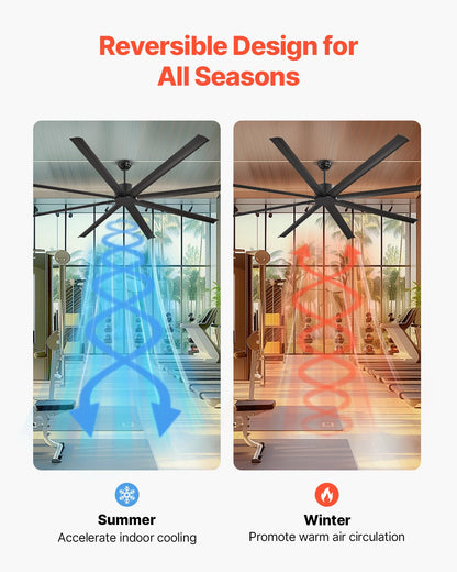 244 cm Ceiling Fan No Light, 6-Speed Remote Control, Aluminum 8-Blade, Reversible DC Motor, Modern Low Profile Flush Mount Exterior Fan for Bedroom, Living Room, Patio, Indoor/Outdoor, Black