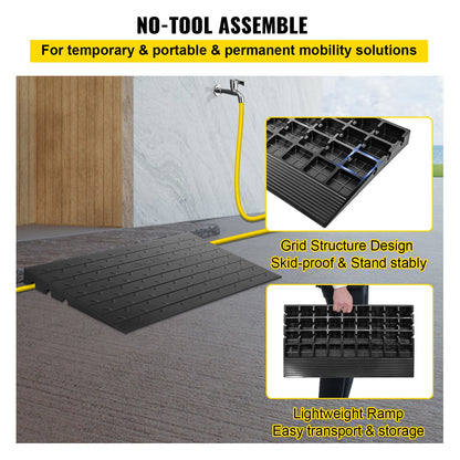 Rubber Threshold Ramp, 6.5 cm Rise Threshold Ramp Doorway, 3 Channels Cord Cover Rubber Solid Threshold Ramp, Rubber Angled Entry Rated 1000 kg Load Capacity for Wheelchair and Scooter