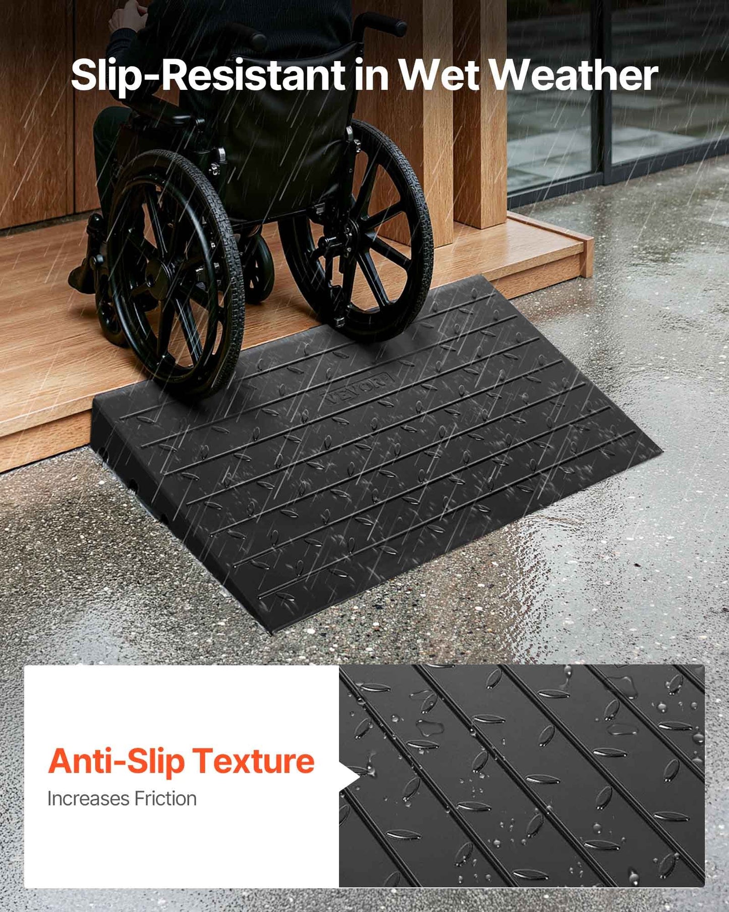 Rubber Threshold Ramp, 4\" Rise Threshold Ramp Doorway, 3 Channels Cord Cover Rubber Solid Threshold Ramp, Rubber Angled Entry Rated 2200 Lbs Load Capacity for Wheelchair and Scooter