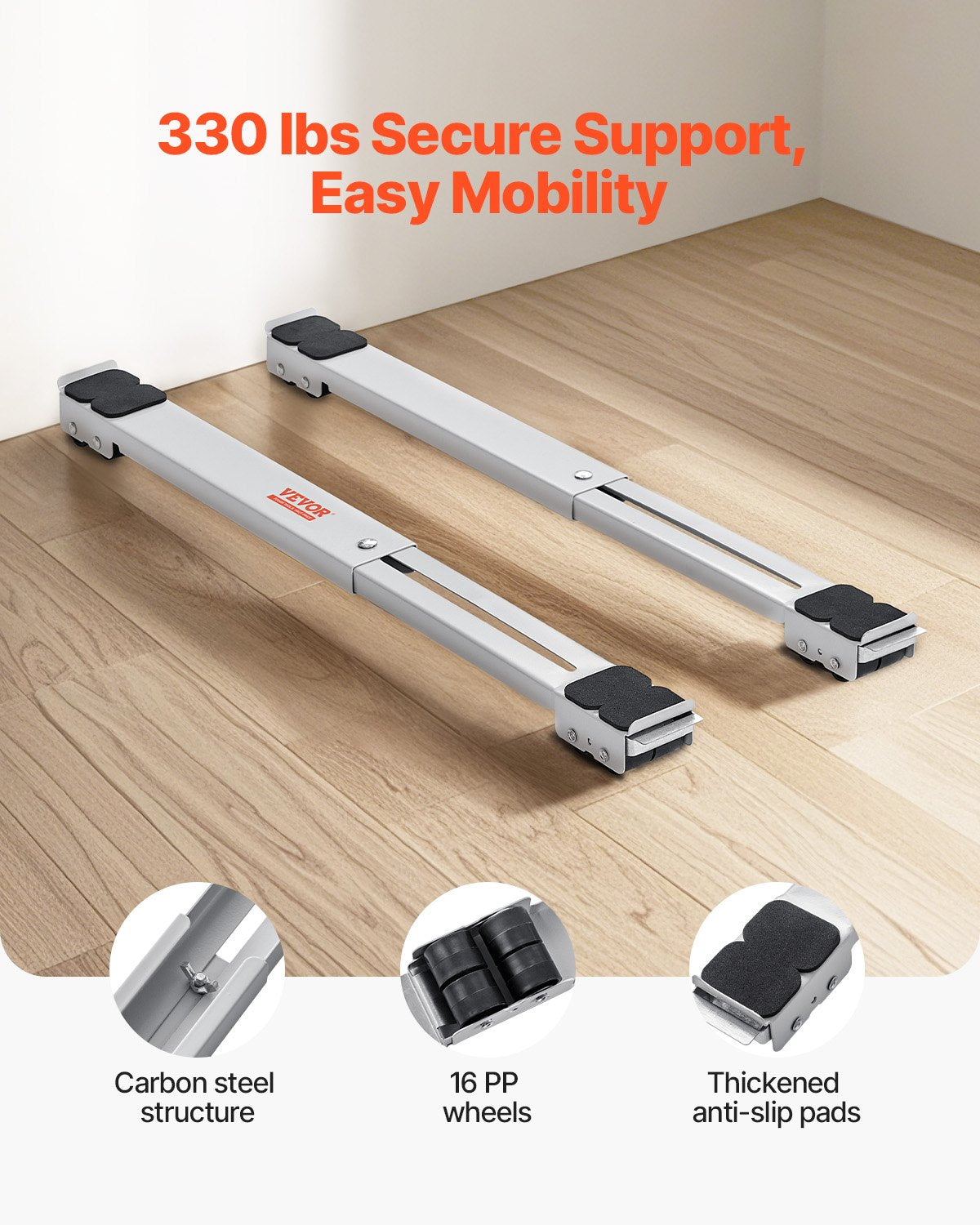 Heavy Duty Furniture Appliances Rollers, 299.4 kg Total Load, Extendable Appliance Rollers Mobile Washing Machine Base, Fridge Stand Dolly Movers for Refrigerators, Dryers, Dishwashers, White