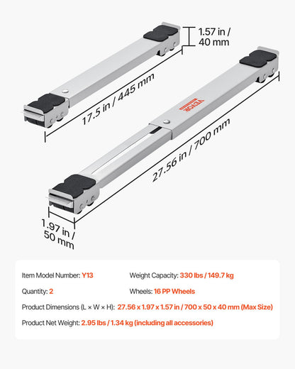 Heavy Duty Furniture Appliances Rollers, 299.4 kg Total Load, Extendable Appliance Rollers Mobile Washing Machine Base, Fridge Stand Dolly Movers for Refrigerators, Dryers, Dishwashers, White
