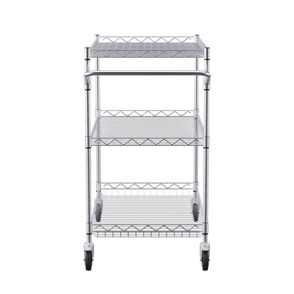 Kitchen Utility Cart, 3 Tiers, Wire Rolling Cart with 661LBS Capacity, Steel Service Cart on Wheels, Metal Storage Trolley with 80mm Deep Basket Curved Handle 6 Hooks, for Indoor and Outdoor Use