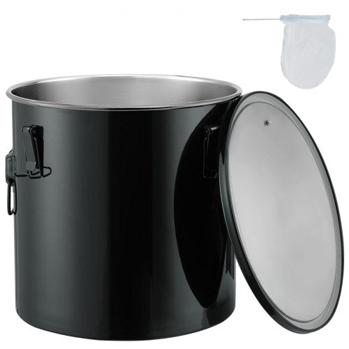 Fryer Grease Bucket, 8 Gal Oil Disposal Caddy Stainless Steel Fryer Oil Bucket Rust-Proof Coating, Oil Transport Container with Lid, Lock Clips, Filter Bag for Hot Cooking Oil Filtering, Black