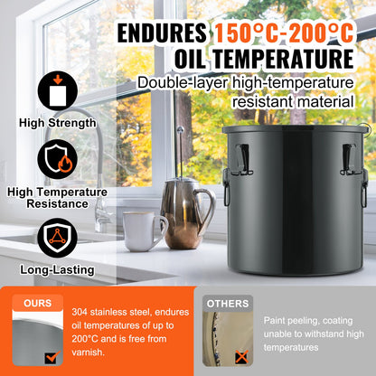 Fritösfetthink, 8-liters oljeavfallsbehållare, rostfri hink för fritösolja, rostfri beläggning, oljetransportbehållare med lock, låsklämmor, filterpåse för filtrering av varm matolja, svart