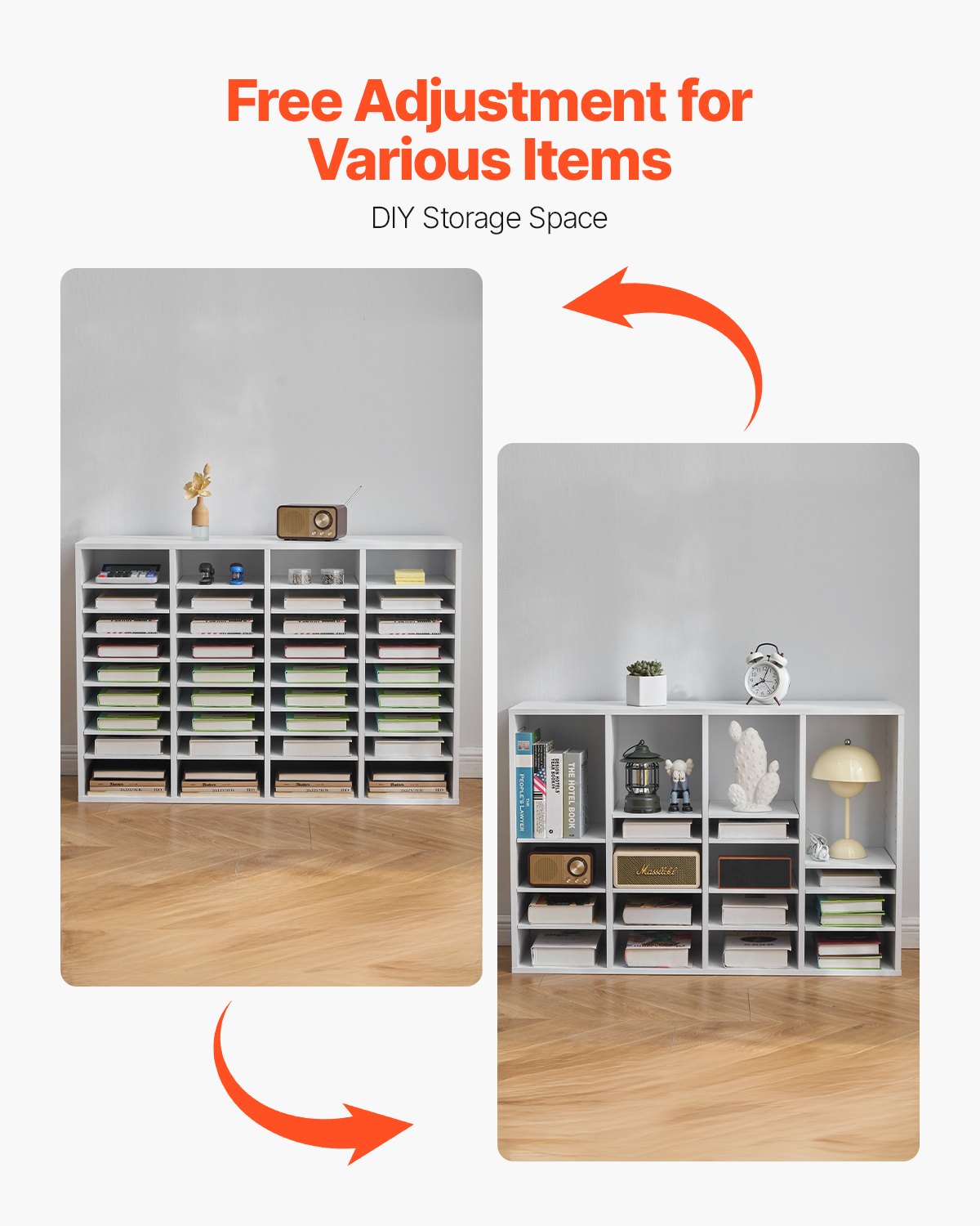 Literature Organizer, 36 Compartments Office Mailbox with Adjustable Shelves, Wooden Mailbox Sorter Medium Density Fiberboard Office Home Classroom Storage for Files, Documents, Papers, White