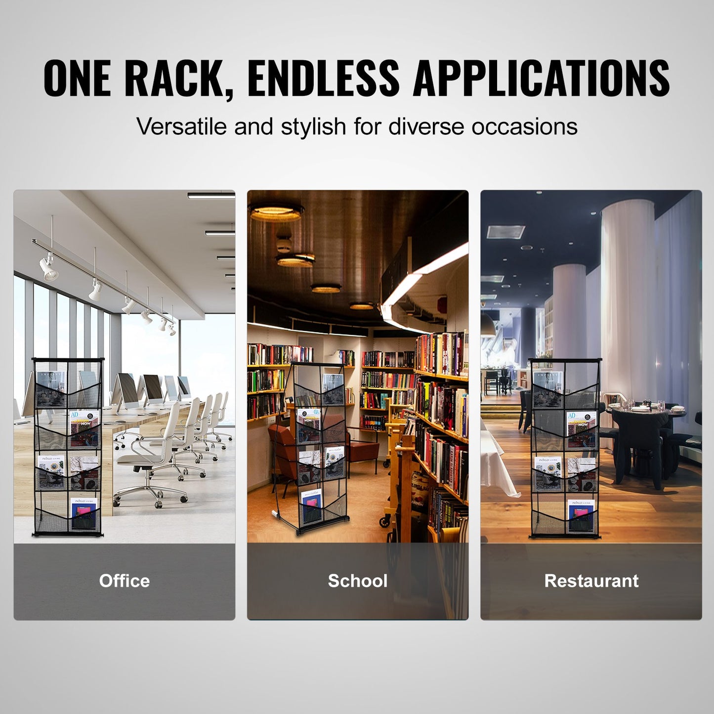 Broschyrställ, 4-våningar med 8 fickor i nät, litteraturhållare, golvstående tidskrifts- och katalogställ, lätt och bärbar med bärväska för butiks- och utställningskontor