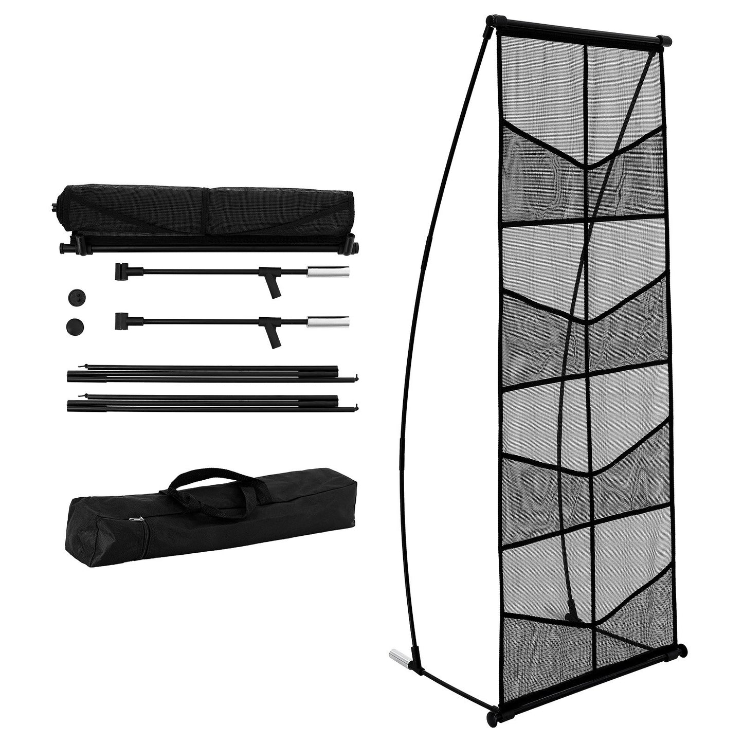 Broschyrställ, 4-våningar med 8 fickor i nät, litteraturhållare, golvstående tidskrifts- och katalogställ, lätt och bärbar med bärväska för butiks- och utställningskontor