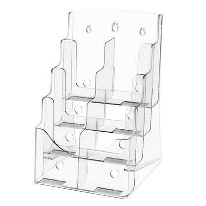 Broschyrhållare i akryl, 20 x 28 cm, 4-våningars transparent akrylmaterialdisplayställ, plastmaterialorganisatör och avtagbar avdelare för kontorsutställning, bänk- eller väggmontering