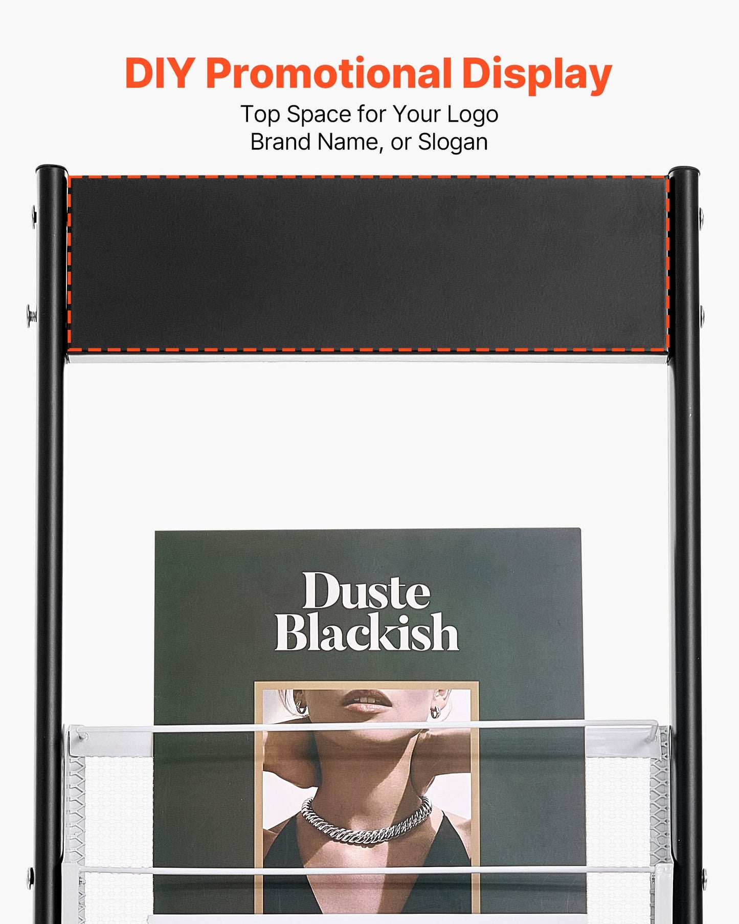 Brochure Display Rack, Narrow 6-Tier Magazine Literature Display Stand with Wheels, Metal Floor Standing Magazine Rack, Movable Newspaper Catalog Holders for Shop Exhibitions Office (6 Pockets)