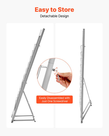 Brochure Display Rack, 10 Pockets Magazine Literature Display Stand, Portable Floor Standing Magazine Rack, Metal Newspaper Catalog Holders for Shop, Exhibitions, Office, Trade Show, Silver