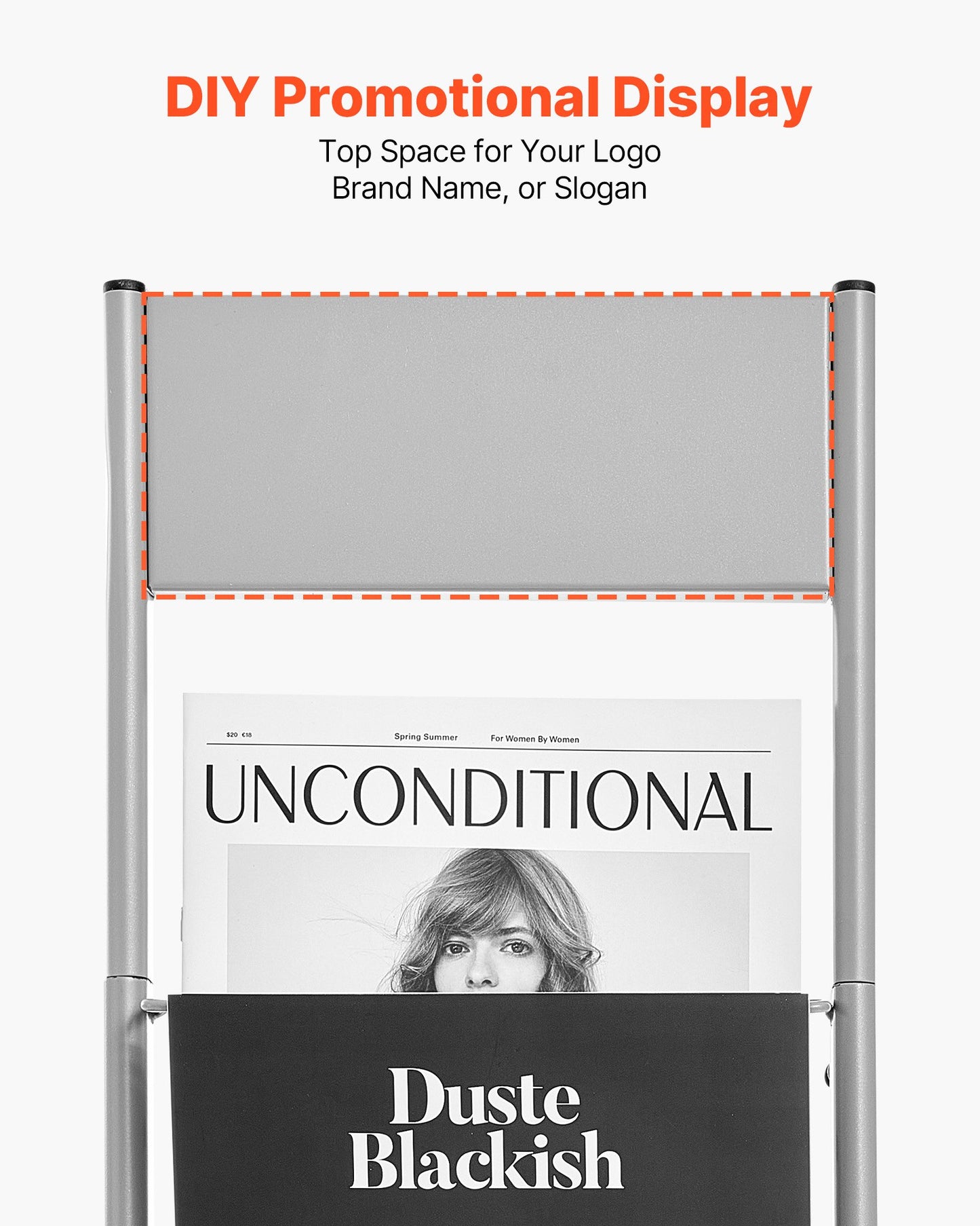 Brochure Display Rack, 10 Pockets Magazine Literature Display Stand, Portable Floor Standing Magazine Rack, Metal Newspaper Catalog Holders for Shop, Exhibitions, Office, Trade Show, Silver