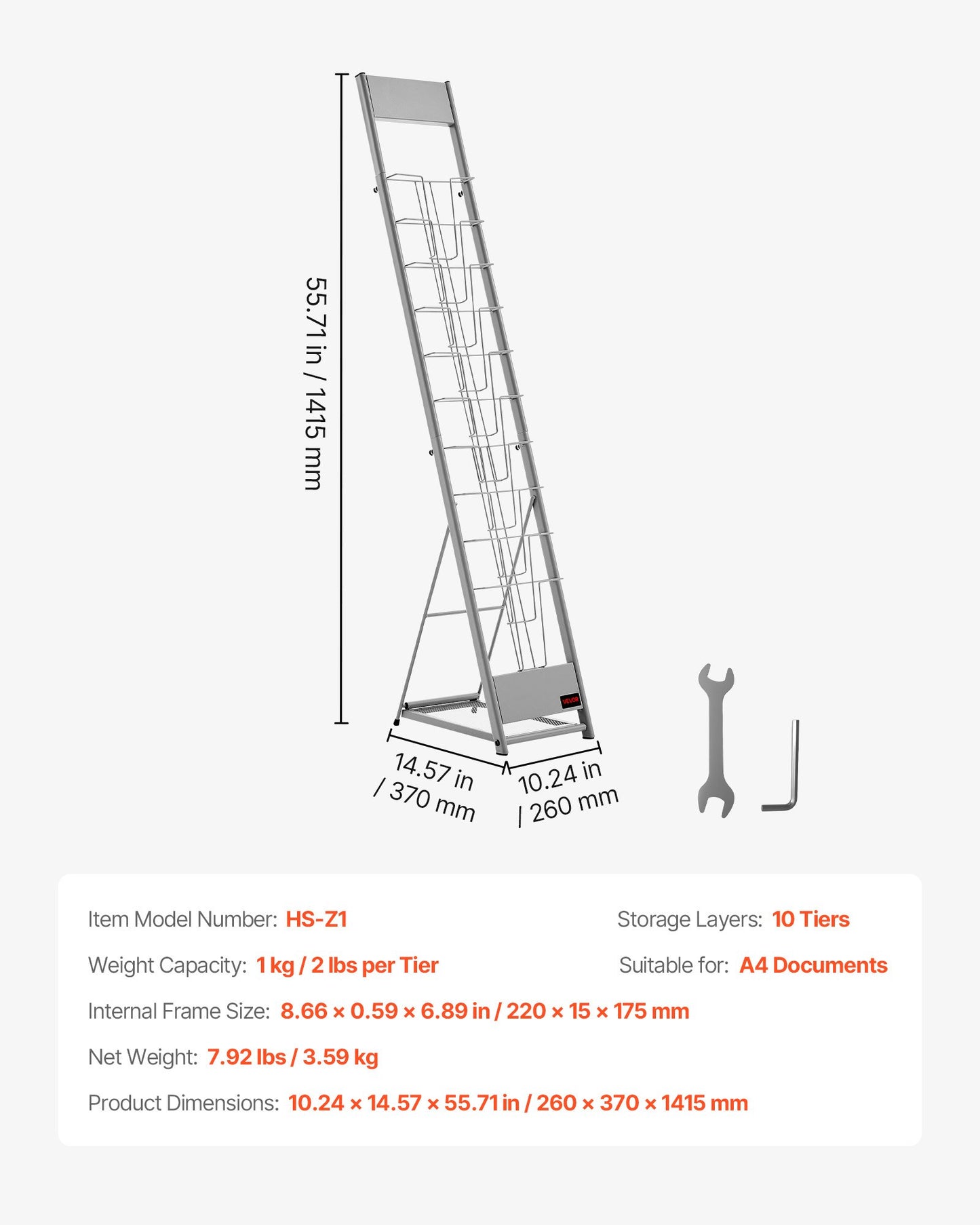 Brochure Display Rack, 10 Pockets Magazine Literature Display Stand, Portable Floor Standing Magazine Rack, Metal Newspaper Catalog Holders for Shop, Exhibitions, Office, Trade Show, Silver