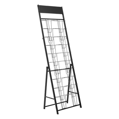 Brochure Display Rack, 20 Pockets Magazine Literature Display Stand, Portable Floor Standing Magazine Rack, Metal Newspaper Catalog Holders for Shop, Exhibitions, Office, Trade Show, Black