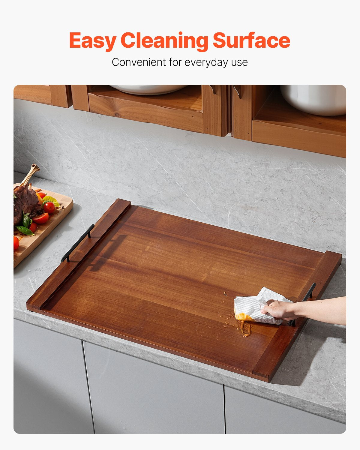 Noodle Board Stove Cover, Stove Top Cover Board for Gas Burner & Electric Stove, Acacia Wood Cutting Board with Handles, RV Stovetop Cover/ Kitchen Sink Cover for Counter Space & Tray, Natural