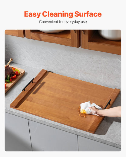 Noodle Board Stove Cover, Stove Top Cover Board for Gas Burners & Electric Stove, Pine Wood Cutting Board with Handles, RV Stovetop Cover/ Kitchen Sink Cover for Counter Space & Tray, Natural