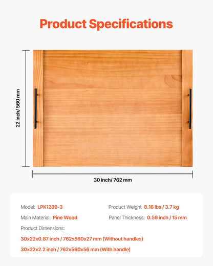 Noodle Board Stove Cover, Stove Top Cover Board for Gas Burners & Electric Stove, Pine Wood Cutting Board with Handles, RV Stovetop Cover/ Kitchen Sink Cover for Counter Space & Tray, Natural