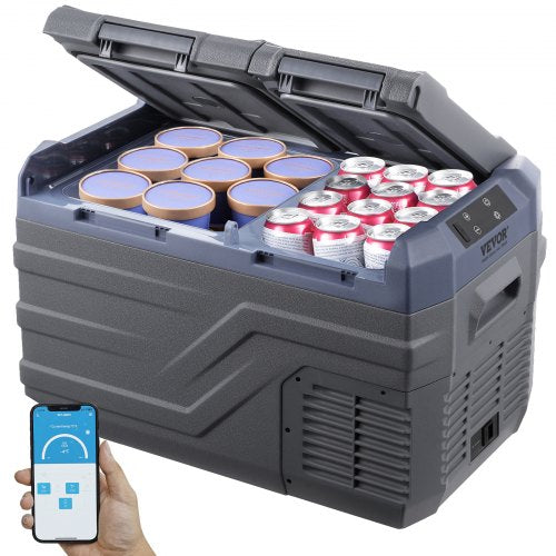 Car Refrigerator, 25 L Dual Zone Portable Freezer, 12 Volt Car Refrigerator Fridge, -4℉-68℉ Adjustable Range, 12/24V DC and 100-240V AC Compressor Cooler for Outdoor, Camping, RV