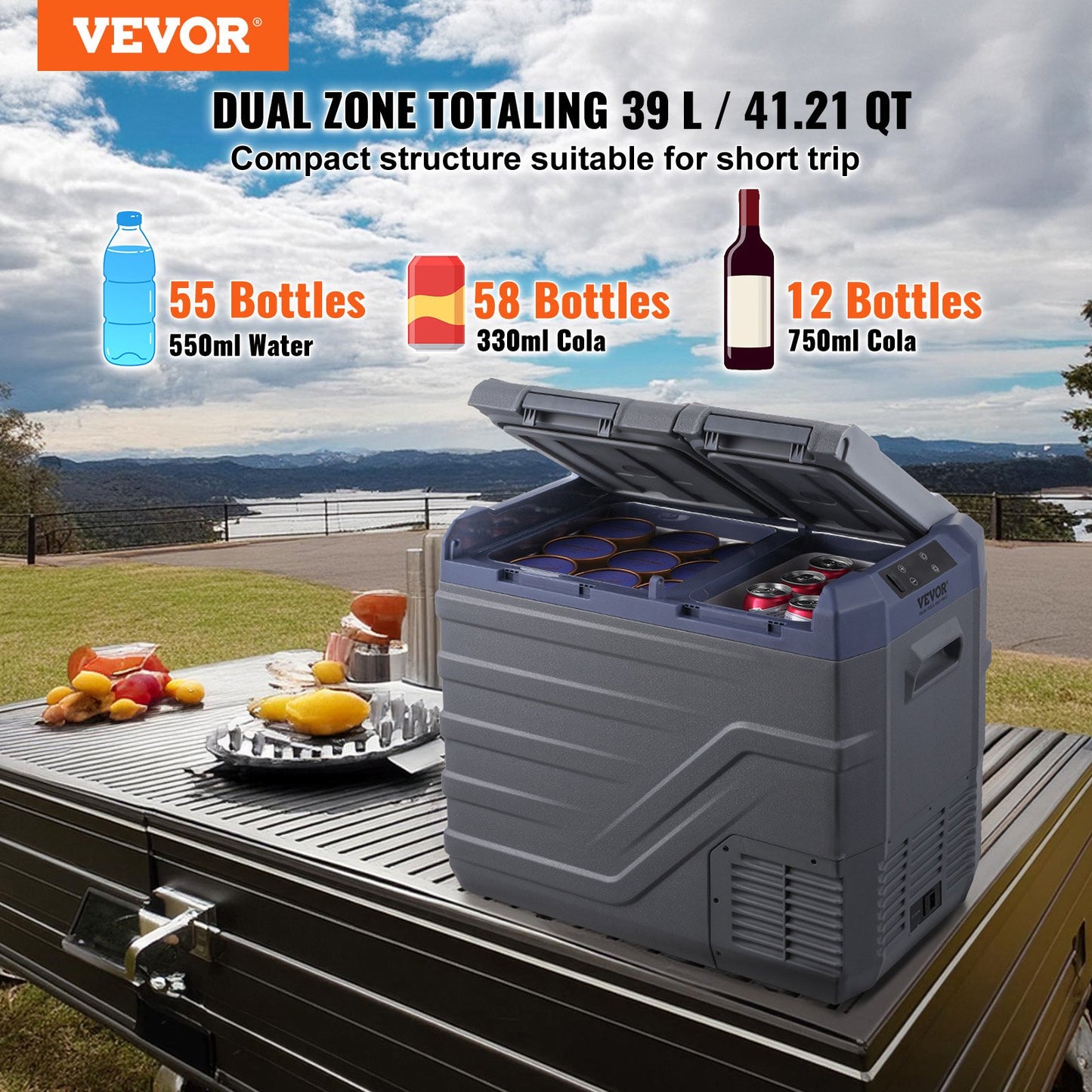 Car Refrigerator, 39 L Dual Zone Portable Freezer, 12 Volt Car Refrigerator Fridge, -4℉-68℉ Adjustable Range, 12/24V DC and 100-240V AC Compressor Cooler for Outdoor, Camping, RV