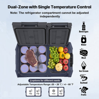 Car Refrigerator, 39 L Dual Zone Portable Freezer, 12 Volt Car Refrigerator Fridge, -4℉-68℉ Adjustable Range, 12/24V DC and 100-240V AC Compressor Cooler for Outdoor, Camping, RV