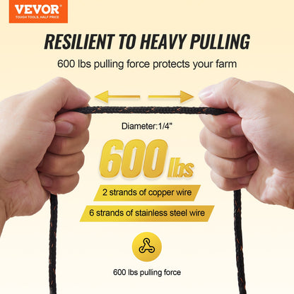 Electric Fence Wire, 1000Ft 305M Portable Polywire, 1/4" Diameter 2 Copper Strands for Reliable Conductivity and Rust Resistance, Fencing Rope Line for Horse, Cattle, Livestock