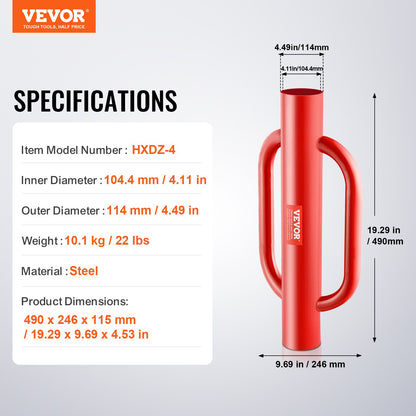 Fence Post Driver with Handles 10.4 cm Inner Diameter T Post Pole Pounder