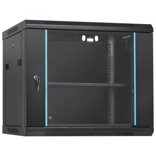 9U Wall Mount Network Server Cabinet, 60x45x50cm, 39.4 cm Deep, Server Rack Cabinet Enclosure, 90.7 kg Max. Ground-mounted Load Capacity, with Locking Glass Door Side Panels, for IT Equipment, A/V Devices