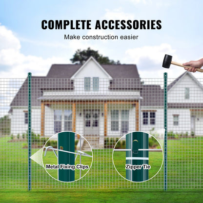 4 Feet Fence Post, 10 Pack U-Channel Heavy Duty Metal Fence Posts, Sturdy Steel Fence Stakes for Garden Yard, Lawn, Farms and Outdoor Wire Fencing, Green