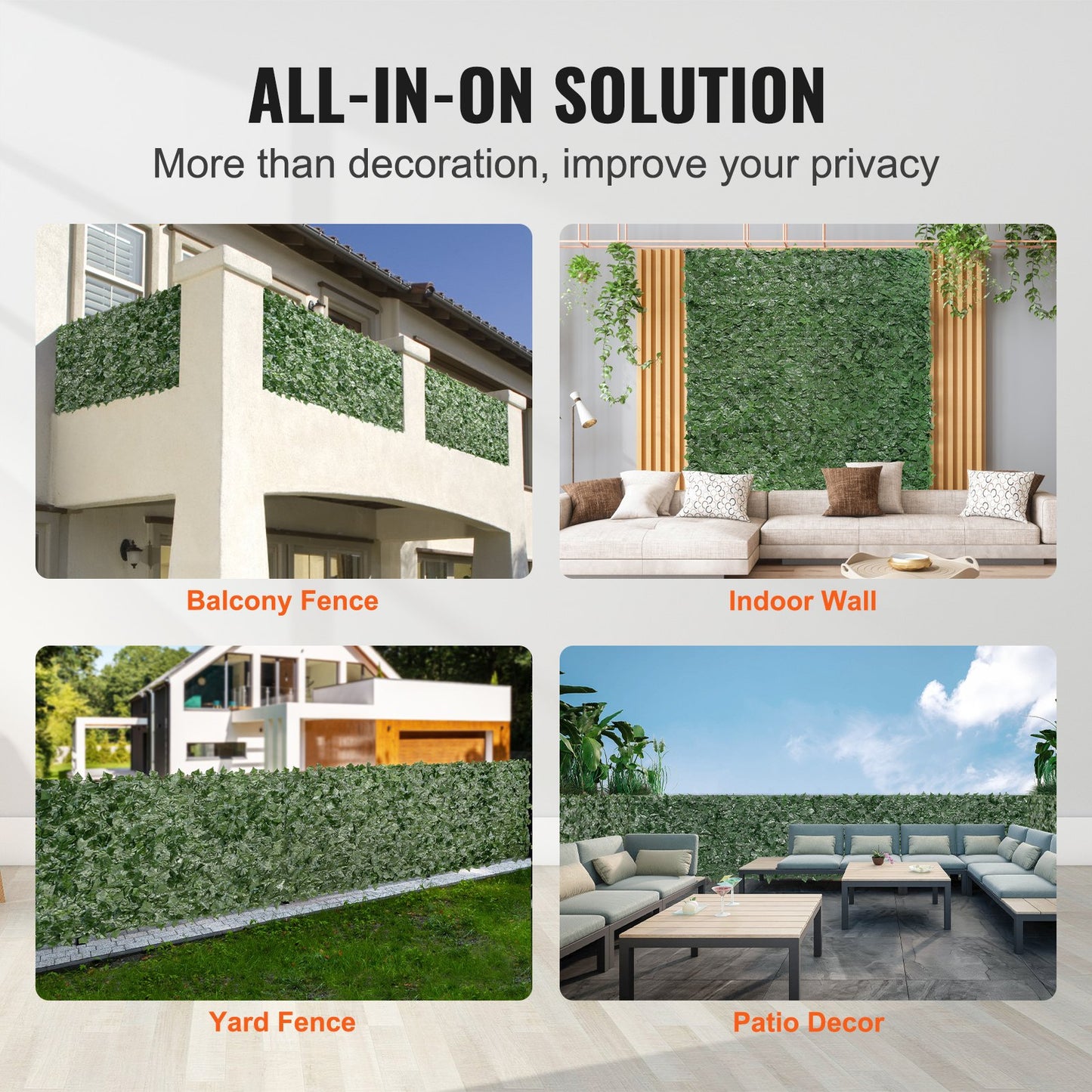 Ivy Privacy Fence, 1 x 5m Artificial Green Wall Screen, Greenery Ivy Fence with Mesh Cloth Backing and Strengthened Joint, Faux Hedges Vine Leaf Decoration for Outdoor Garden, Yard, Balcony