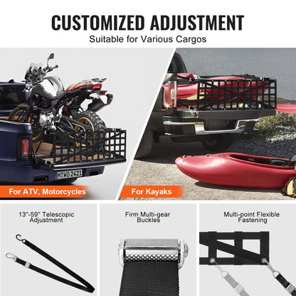 Tailgate Net, 54 in x 18 in, Heavy Duty Cargo Net for Truck Bed with 4 Adjustable Telescopic Straps, Cross-reinforced Design, Extendable & Durable, Suitable for Pickup, Truck, Trailer, Jeep, SUV