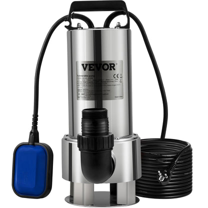 Submersible Water Pump, 1300W 20000L/H, with 10 m Cord and Automatic Tethered Float Switch, Stainless Steel and Cast Iron for Dirty or Clean, Empty Garden Ponds, Swimming Pools, Hot Tubs