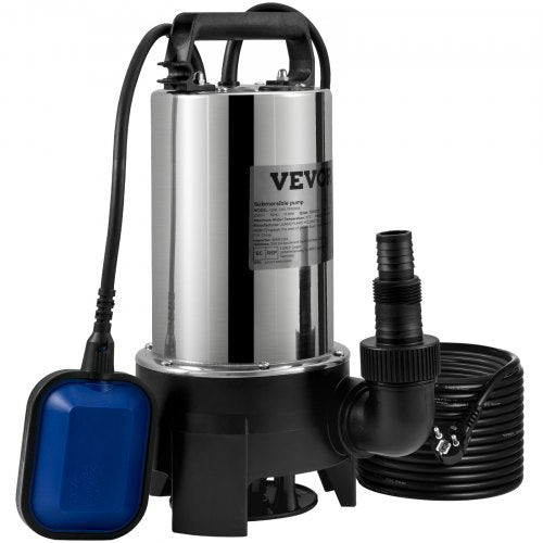 Submersible Water Pump, 1100W 20000L/H, with 10 m Cord and Automatic Tethered Float Switch, Portable Stainless Steel for Dirty or Clean, Drain Floods, Empty Garden Ponds, Swimming Pools, Hot Tub