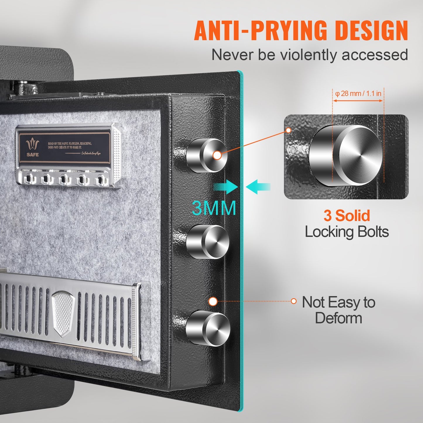 Kassaskåp, 33,9 l hemkassaskåp, säkerhetsskåp i stål med digital knappsats och 2 nycklar, skåp med brandsäker väska, skyddar kontanter, guld, smycken, dokument för hemmet, hotell, 40,1 x 30,0 x 35,1 cm