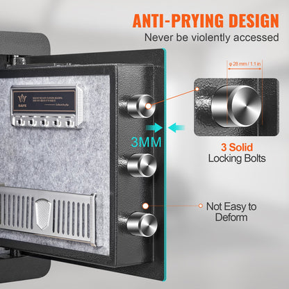 Kassaskåp, 33,9 l hemkassaskåp, säkerhetsskåp i stål med digital knappsats och 2 nycklar, skåp med brandsäker väska, skyddar kontanter, guld, smycken, dokument för hemmet, hotell, 40,1 x 30,0 x 35,1 cm